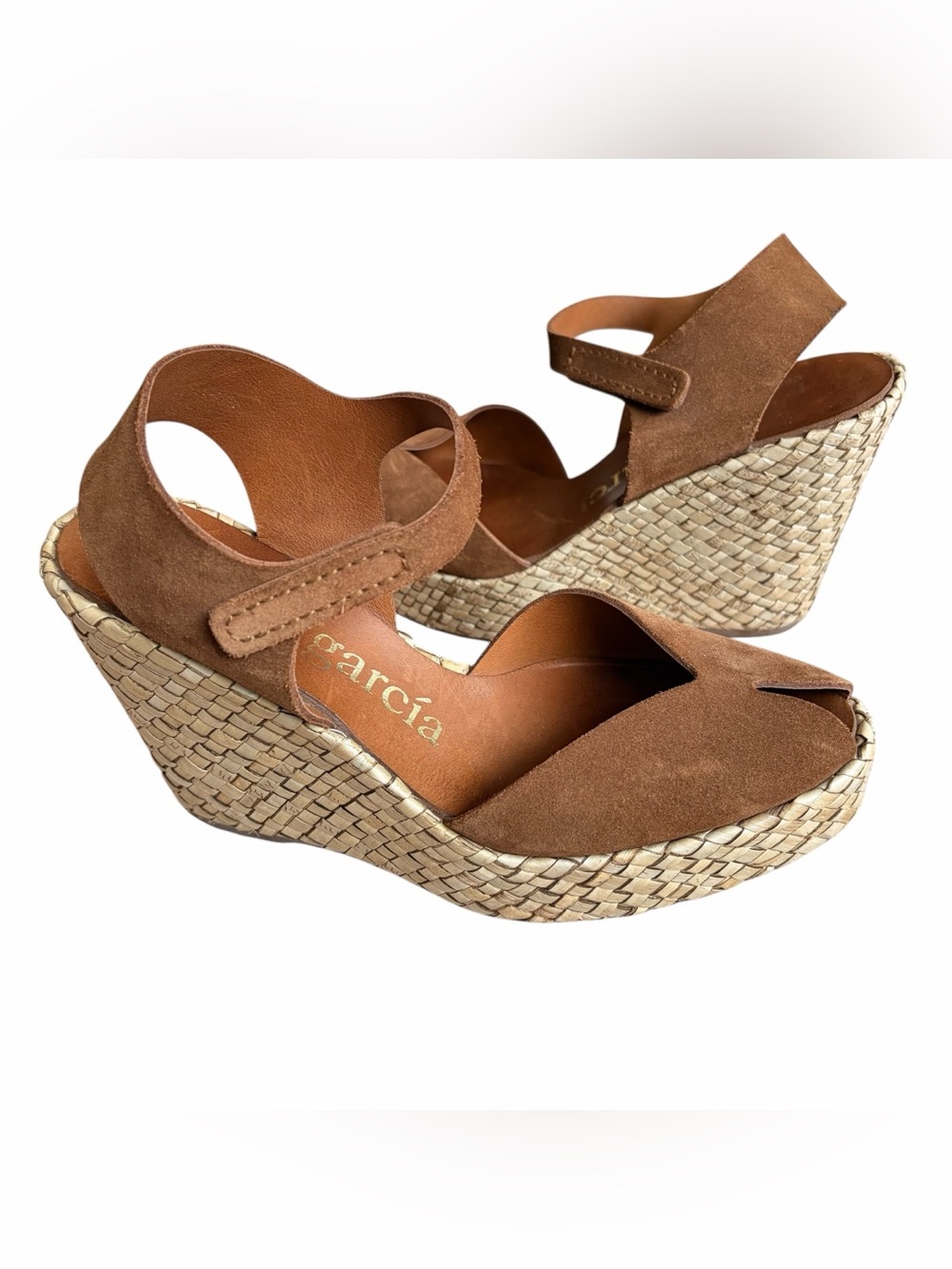 Pedro García Brown Suede Woven Wedge Sandals Boho Mediterranean Resort Size 37.5 - Picture 2 of 13